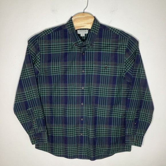 Orvis Mens Long Sleeve Button Up Shirt Blue Green Plaid Size Large - Picture 2 of 6